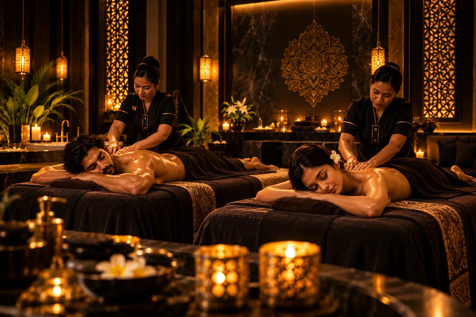 Couple massage in a private suite at Royal spa